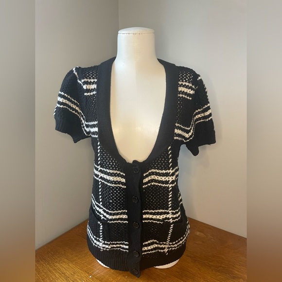 Y2K 90s Delia’s Open Knit Princess Sleeve Button Down Cardigan Size Large Black - Picture 1 of 16